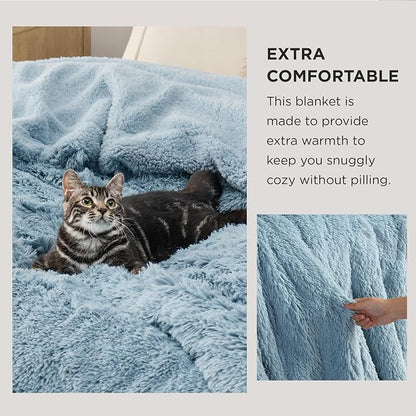 Bedsure GentleSoft Fluffy Light Blue Blankets Queen Size - Image 3