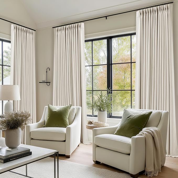 Pinch Pleated 100% Blackout Thick Linen Curtains 84 Inch Long Natural | Thick - Image 6