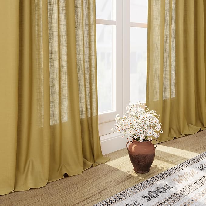 Gold Linen Curtains 63 Inches Long 2 Panel Sets - Image 6