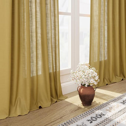 Gold Linen Curtains 63 Inches Long 2 Panel Sets - Image 6