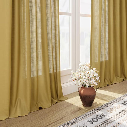 Gold Linen Curtains 90 Inch Long 2 Panels Set - Image 6