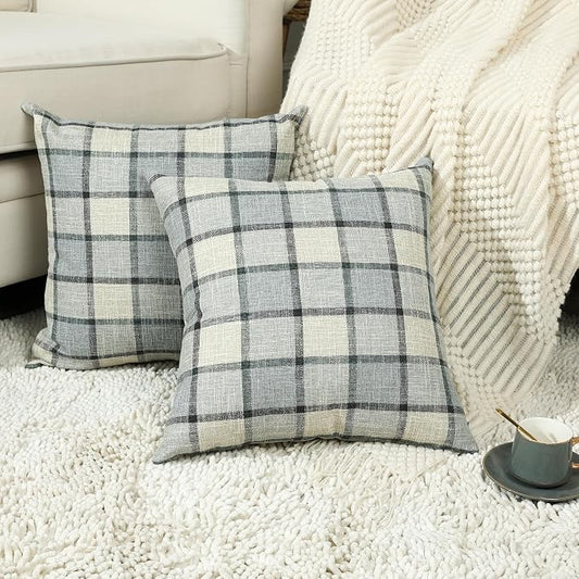 Stellhome Pack of 2 Linen Buffalo Check Throw Pillow Covers Farmhouse Plaid by Stellhome