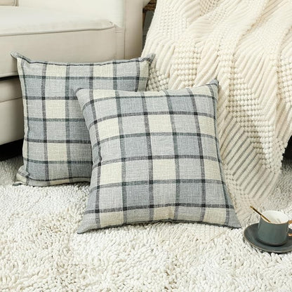 Stellhome Pack of 2 Linen Buffalo Check Throw Pillow Covers, Farmhouse Plaid by Stellhome