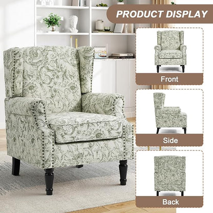 Pia Ricco Set of 2 Floral Accent Chairs, High Back Upholstered Armchairs - Image 3