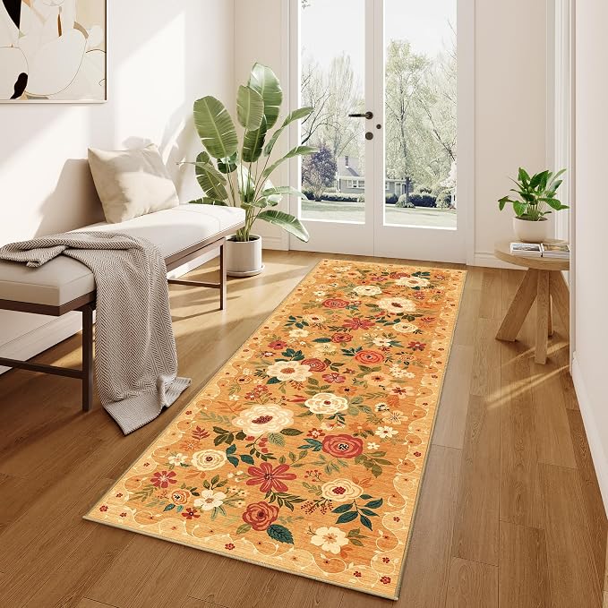 DUKINO 2x6 Runner Rug for Hallway, Washable Kitchen Rugs Non Slip, Floral - Image 3