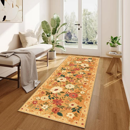 DUKINO 2x10 Runner Rug, Floral Washable Kitchen Runner Rug Non Slip, Low Pile - Image 2