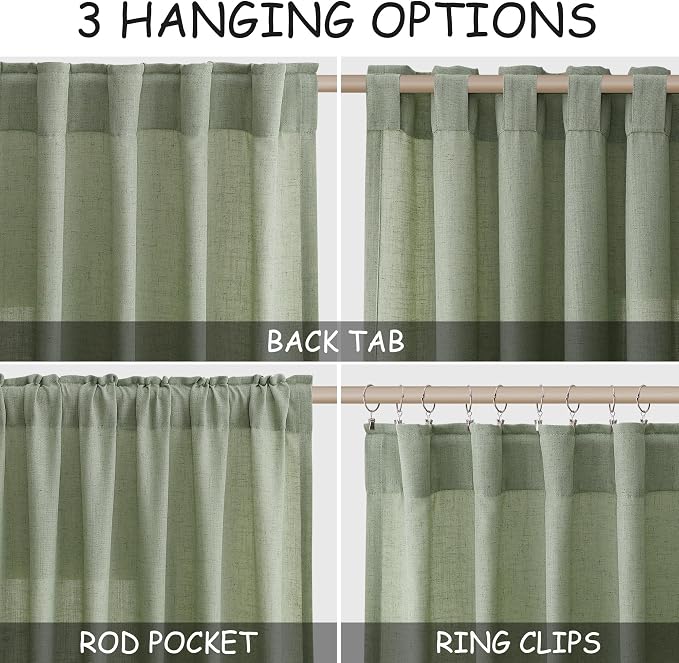 Light Sage Linen Curtains 108 Inches Long - Image 2