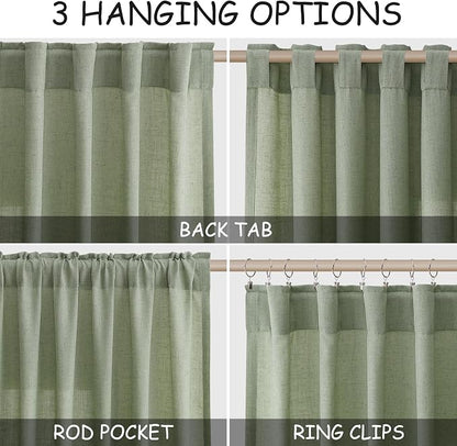 Nanspringt Light Sage Linen Semi Sheer Curtains 80 Inch Length - Image 2