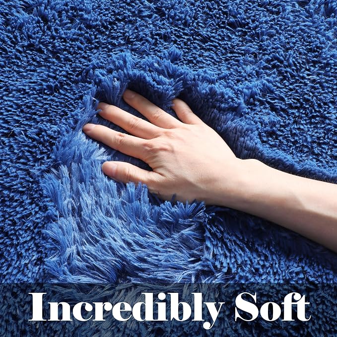 Navy Blue Area Rugs for Living Room Bedroom, 5x8 Fluffy Bedside Rug, Soft Plush - Image 2