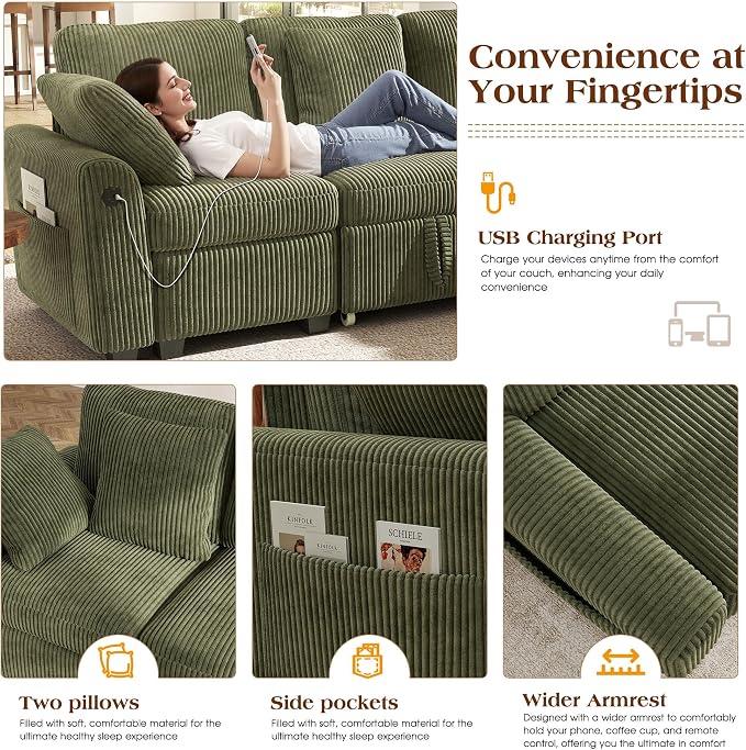 Ihanherry 59-inch Corduroy Convertible Sofa Bed - Image 5