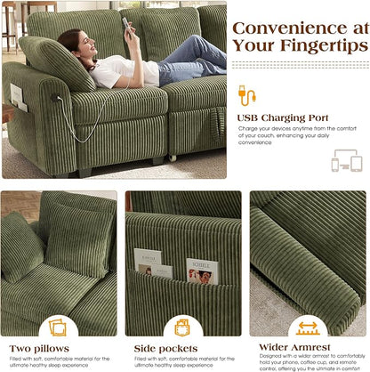 Ihanherry 59-inch Corduroy Convertible Sofa Bed - Image 5