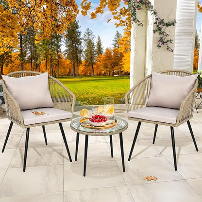 YITAHOME 3-Piece Wicker Small Patio Balcony Chair Set, Outdoor Rattan - Image 8