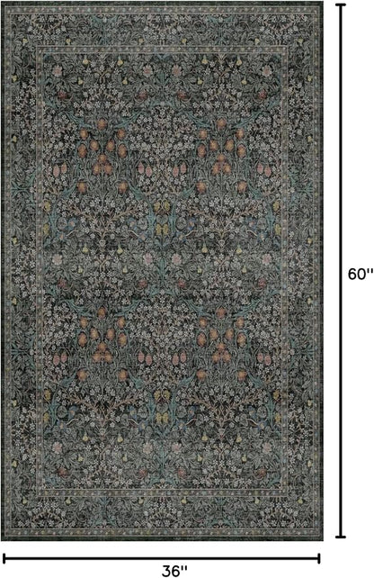 Vintage Floral Dark Green 3x5 Area Rugs - Image 2