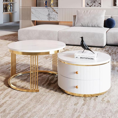 Modern 2 Pieces White Round Nesting Coffee Table - Image 5