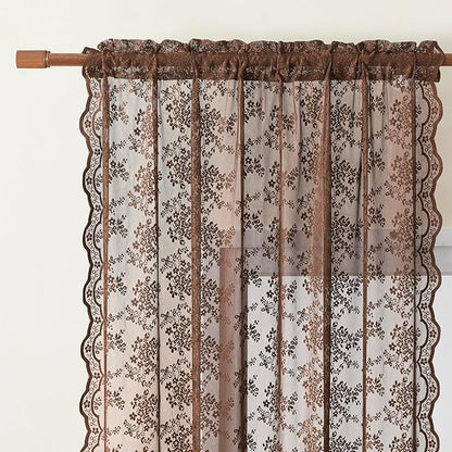 YJ YANJUN Vintage Lace Curtains 54 Inch Length-Brown Kitchen Curtains - Image 2