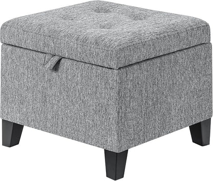 Adeco 18-Inch Cube Storage Ottoman, Upholstered Linen Footrest Stool by Adeco