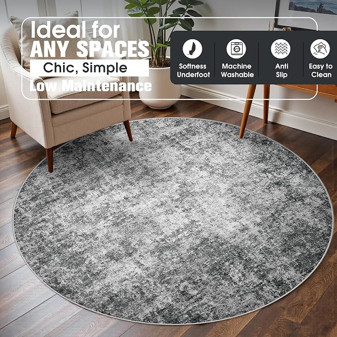 Aelenmu Round Rug 5ft Washable Rug - Image 3