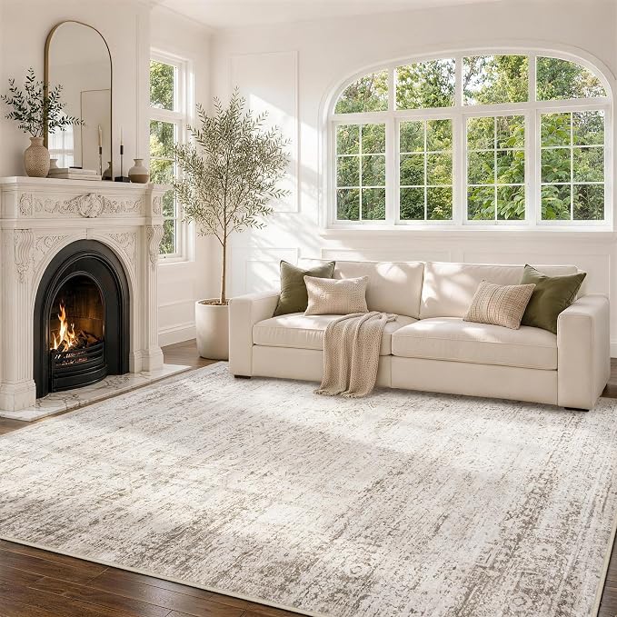 Aelenmu 10x14 Area Rugs for Living Room Dining Room Washable Beige Ivory | Soft - Image 3