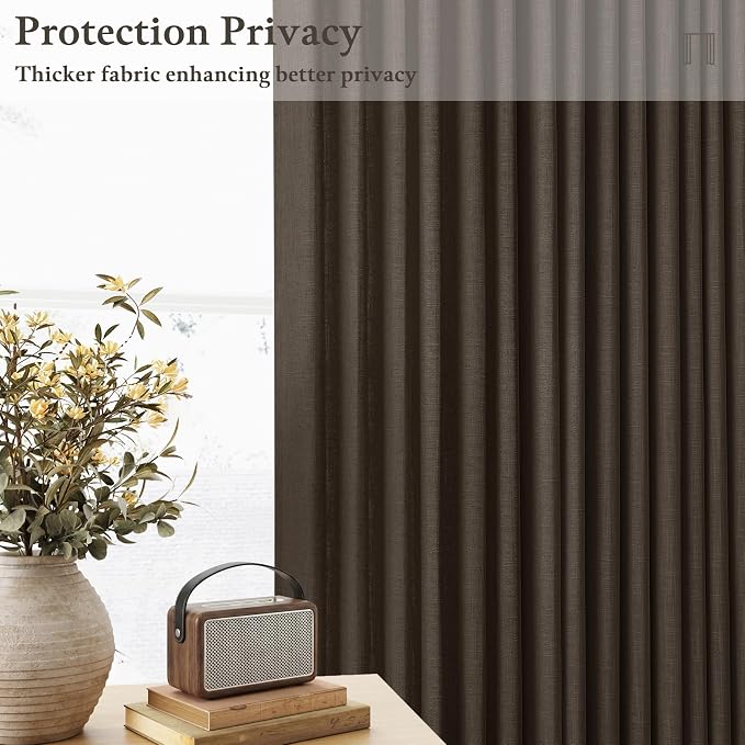 90 Inch Dark Chocolate Linen Pinch Pleat Memory Shaped Semi Sheer Curtains | - Image 3