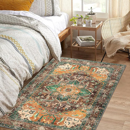 Yamaziot Washable Area Rug, 4x6 Non-Slip Boho Living Room Bedroom Rug | Stain - Image 6