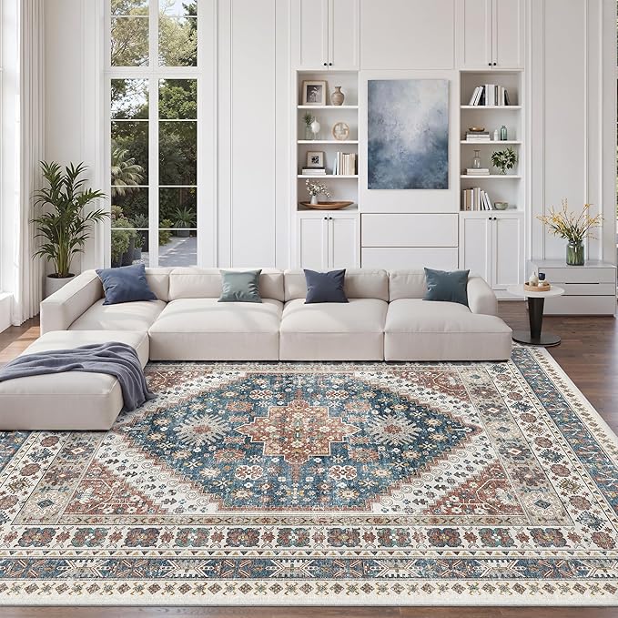 8x10 Area Rugs for Living Room, Large Washable Rug, Dining Room, Low Pile by Zesthome