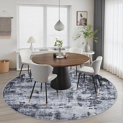 Round Area Rug Living Room: 8 ft Modern Washable Carpet Dark | - Image 3