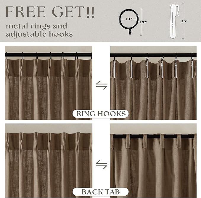 Linen Pleat Semi Sheer Dutch Cocoa Memory Training Curtains 100 Inches Long | - Image 4