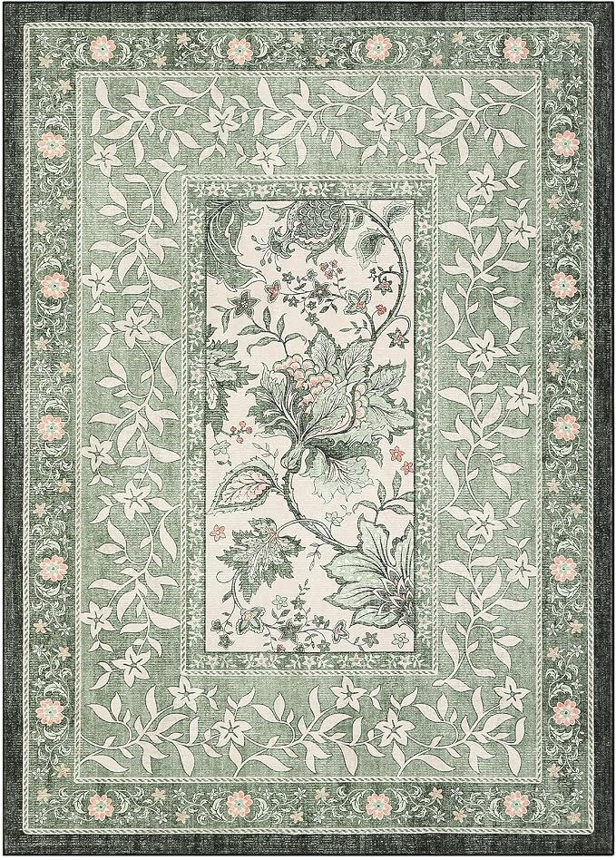 GarveeHome Provence 5x7 Area Rugs, Botanical Grove Sage Green Vintage - Image 4
