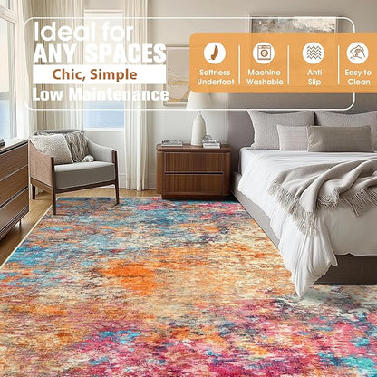 9x12 Area Rugs for Living Room Washable Bedroom Dining Room Colorful | Modern - Image 3