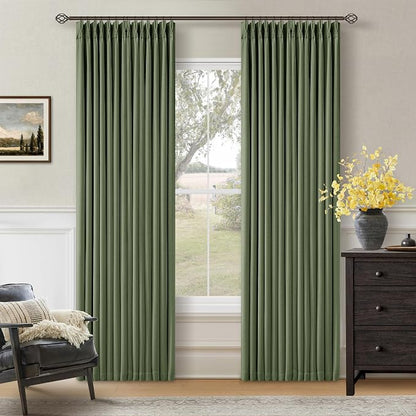 86 Inch Olive Green Linen Pinch Pleated Blackout Curtains by Twodrapes
