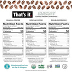 That’s it. Organic Energy Coffee Mini Bars - (6 each of Vanilla, Mocha, Double Espresso) Grab and Go, No Added Sugars, Non-GMO, Caffeine Power Snack, Kosher, Allergy Friendly (Variety - 18 Count)