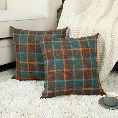 Stellhome Pack of 2 Fall Linen Buffalo Check Throw Pillow Covers, Farmhouse by Stellhome