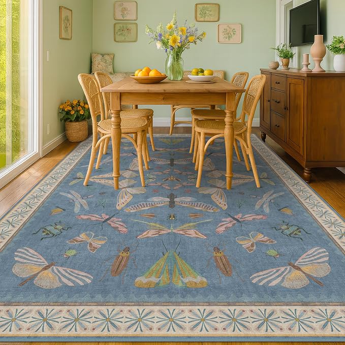 6x8 Blue Floral Area Rug for Living Room, Bedroom & Dining Room Table, Washable - Image 6