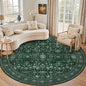 Round Area Rug for Living Room: 8ft Boho Washable Rug Deep Green | Vintage Boho by EXPEDIX