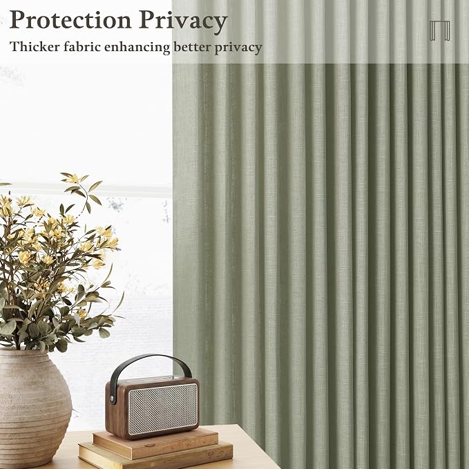 120 Inch Pinch Pleated Light Filtering Linen Curtains Sage Green 2 Panels | - Image 6