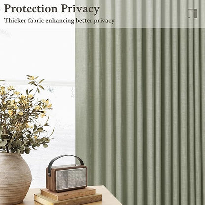 Pleated Memory Shaped Sage Green Linen Semi Sheer Curtains 50 by 80 Inch | - Image 6