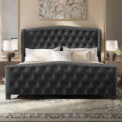 BRELTAM Upholstered Queen Size Bed Frame Velvet Tufted Platform Bed Frame - Image 9