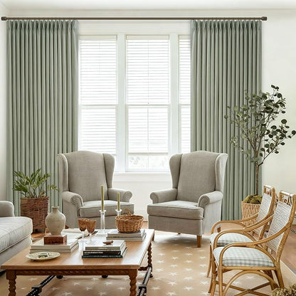 120 Inch Pinch Pleated Light Filtering Linen Curtains Sage Green 2 Panels | - Image 7