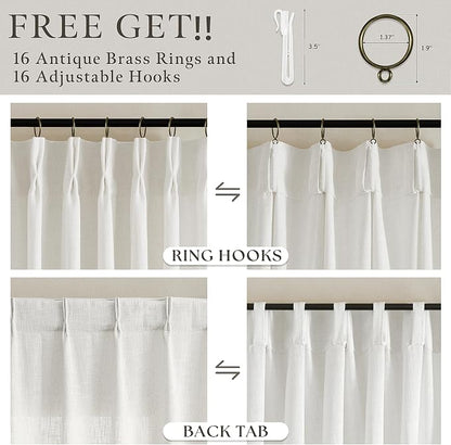 105 Inch Beige White Linen Light Filtering Sheer Pleated Curtains 50x105 | - Image 5