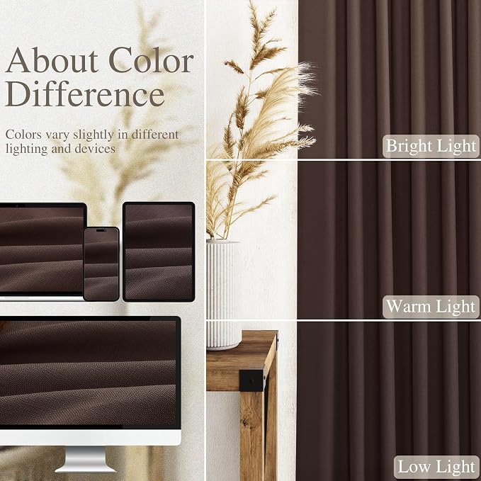Coffee Linen Semi Sheer Curtains 108 Inches Long 2 Panels Set Back Tab Loop - Image 4