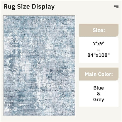 Soalmost Abstract 7x9 Area Rug for Living Room Washable Rugs Blue/Grey | - Image 5