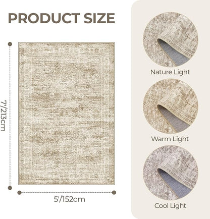 5x7 Area Rugs for Living Room, Large Washable Rug, Dining Room, Low Pile - Image 2