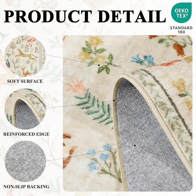 DUKINO 5ft Round Rug, Washable Animal Non Slip Circle Area Rug, Non-Shedding - Image 5