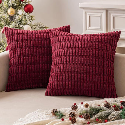 MIULEE Corduroy Decorative Throw Pillow Covers 20x20 Burgundy Pack of 2 | Soft - Image 7