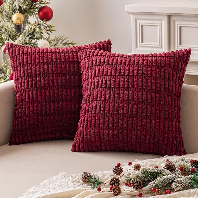 MIULEE Corduroy Decorative Throw Pillow Covers 18x18 Burgundy Pack of 2 | Soft - Image 7