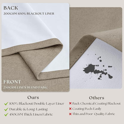Dark Flax Linen Pinch Pleated 100% Black Out 105 Inch Curtains - Image 5