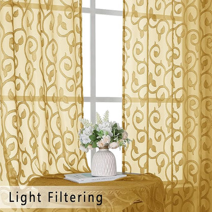 Furman Gold Kitchen Curtains Tiers 36 inch Length, Light Filtering Soft Short - Image 2