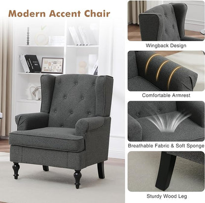 Accent Chair for Living Room, Mid Century Modern Upholstered Armchair, Wingback - Image 5