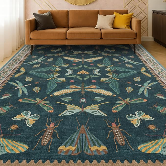 Insect Blue Green Living Room Rug 5x8 - Image 8