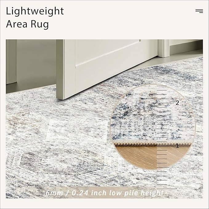 Soalmost Runner Rug 2x10 Washable Hallway Kitchen Runners Blue/Ivory | Non-Slip - Image 7